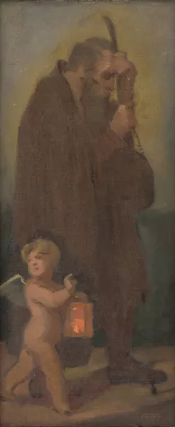 Study of Pilgrims with a Guardian angel - Ahasver Oil painting by Milan Thomka Mitrovsky