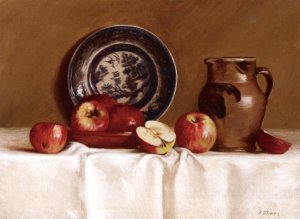 Apples, Ming Plate and Earthenware Pitcher