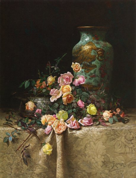 Still Life with Roses also known as Roses and an Orie by Milne Ramsey - Hand-Painted Oil Painting Reproduction