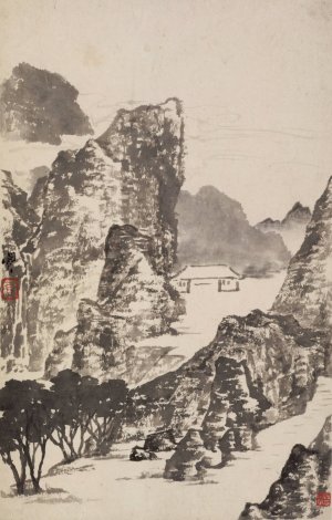 Landscape after Mi Fu by Min Zhen Oil Painting