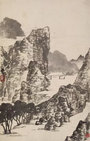 Landscape after Mi Fu by Min Zhen Oil Painting