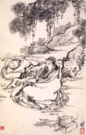 Lu Tong and Servant by Min Zhen Oil Painting