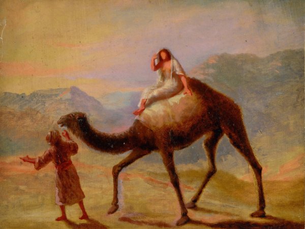 Main Product Photo of Man with Woman on Camel Painting by Miner Kilbourne Kellogg