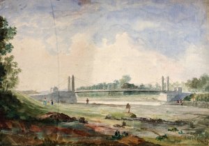 Suspension Bridge over the Arno, near the Cascine, Forence by Miner Kilbourne Kellogg Oil Painting
