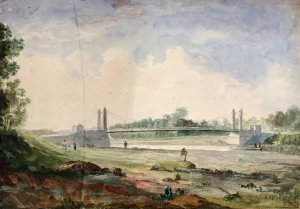 Suspension Bridge over the Arno, near the Cascine, Forence Oil painting by Miner Kilbourne Kellogg