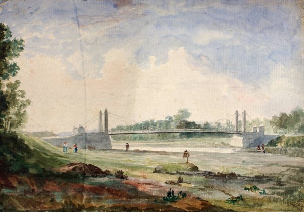Main Product Photo of Suspension Bridge over the Arno, near the Cascine, Forence Painting by Miner Kilbourne Kellogg