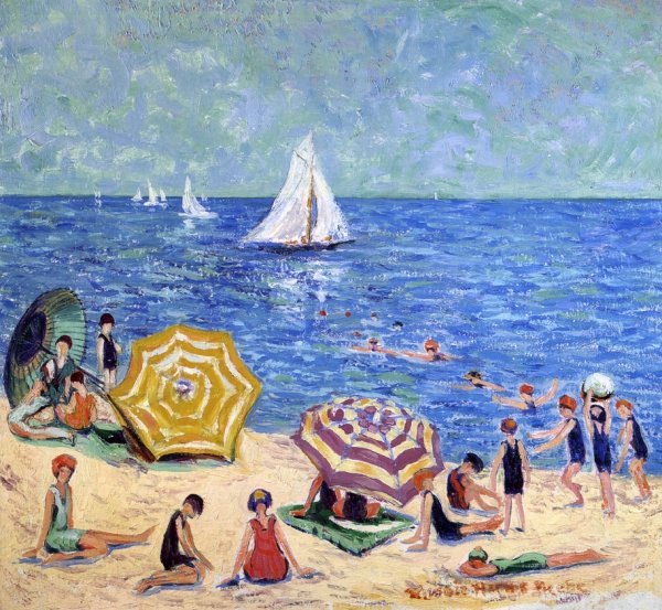Oak Street Beach by Minnie Harms Neebe - Hand-Painted Oil Painting Reproduction