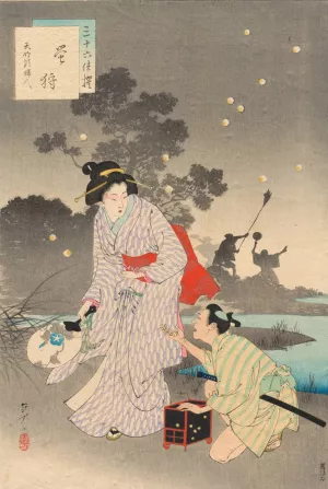Chasing Fireflies, A Lady of the Tenmei Era by Mizuno Toshikata Oil Painting
