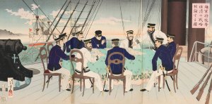 Naval Officers Discussing Battle Strategies for the Subjugation of China by Mizuno Toshikata Oil Painting