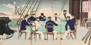 Naval Officers Discussing Battle Strategies for the Subjugation of China by Mizuno Toshikata Oil Painting