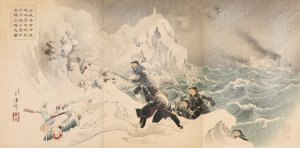 Seven Brave Marines, an Advance Guard of Our Navy, Landing on the Shore near Weihaiwei by Mizuno Toshikata Oil Painting