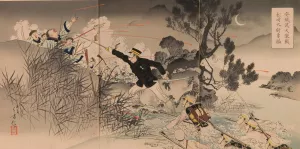 The Bravery of Captain Matsuzaki during the Great Fierce Battle at Anseong Crossing by Mizuno Toshikata Oil Painting