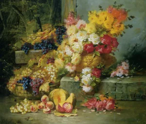 Still Life with Grapes by Modeste Carlier - Oil Painting Reproduction