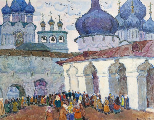 Church Courtyard by Moissey Kogan - Hand-Painted Oil Painting Reproduction