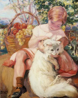 Chica con Gato by Mongrell Torrent - Oil Painting Reproduction