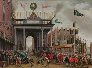 Joyful Entry of the Duke of Anjou in Antwerp on 19 February 1582 by Monogrammist Mhvh Oil Painting
