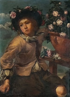 Ragazzo con un vaso di rose by Monsu Bernardo Oil Painting