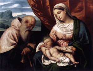 Madonna with Child and St Anthony by Moretto Da Brescia Oil Painting