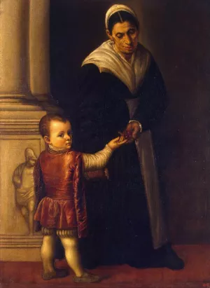 Portrait of a Boy with His Nurse by Moretto Da Brescia - Oil Painting Reproduction