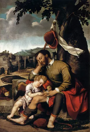 St Roch with an Angel by Moretto Da Brescia Oil Painting