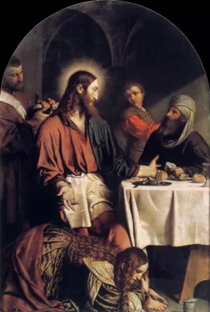 Supper in the House of Simon Pharisee Oil painting by Moretto Da Brescia