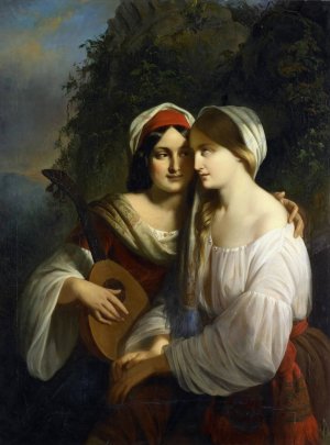 Two young women in Italian costume by Moritz Calisch Oil Painting