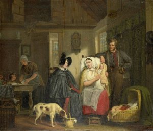 Visit to a New Mother by Moritz Calisch Oil Painting