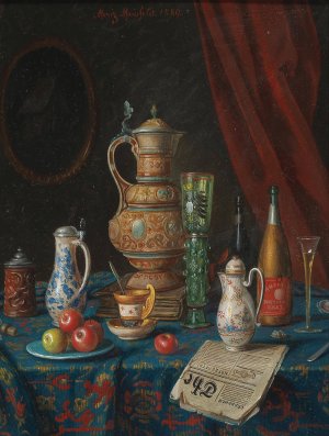 Stillleben mit Krug und englischer Zeitung by Moritz Mansfeld Oil Painting