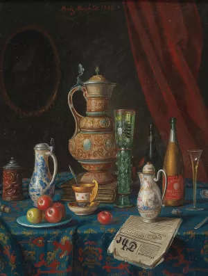 Stillleben mit Krug und englischer Zeitung by Moritz Mansfeld Oil Painting