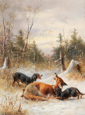 Fuchs mit Hunden by Moritz Muller Oil Painting