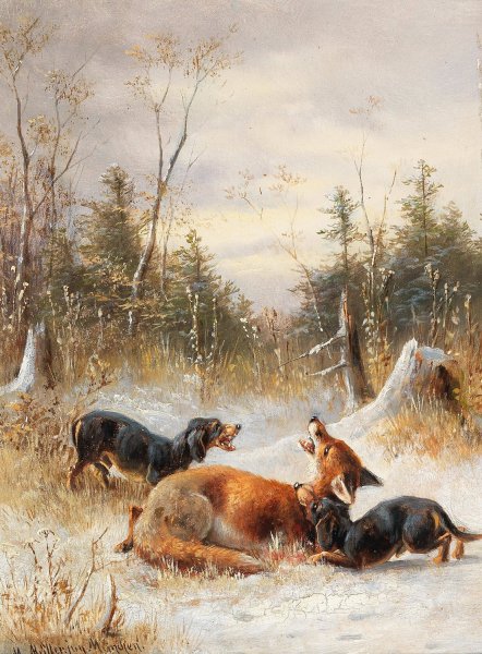 Main Product Photo of Fuchs mit Hunden  Painting by Moritz Muller