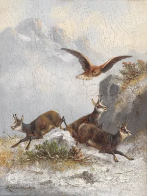 Gamsen von Adler verfolgt by Moritz Muller Oil Painting