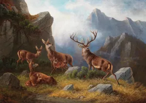 Hirsch und Rehwild im Gebirge by Moritz Muller Oil Painting