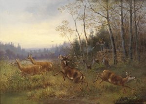 Hirschjagd by Moritz Muller Oil Painting