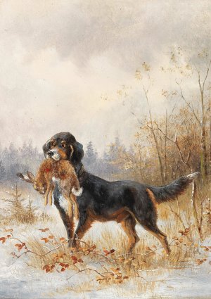 Hund mit Hasen by Moritz Muller Oil Painting