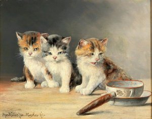 Three Kittens by Moritz Muller Oil Painting