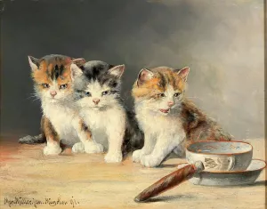 Three Kittens by Moritz Muller Oil Painting