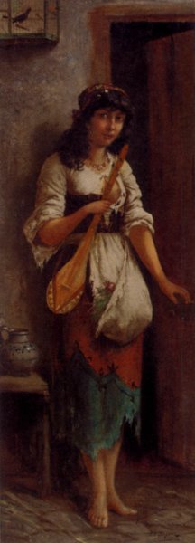 An Italian Street Musician by Moritz Stifter Oil Painting