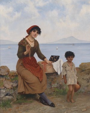 Schmuckverkauferin an der Kuste by Moritz Stifter Oil Painting