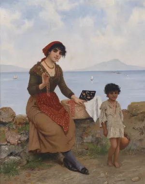 Schmuckverkauferin an der Kuste by Moritz Stifter Oil Painting