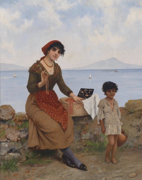 Main Product Photo of Schmuckverkauferin an der Kuste Painting by Moritz Stifter