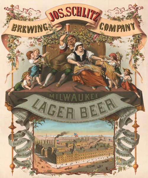 Jos. Schlitz brewing company, Milwaukee lager beer  by Moritz Ulffers - Hand-Painted Oil Painting Reproduction