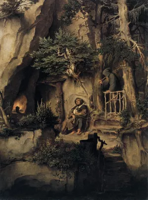 A Player with a Hermit by Moritz Von Schwind Oil Painting