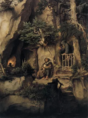 A Player with a Hermit Oil painting by Moritz Von Schwind