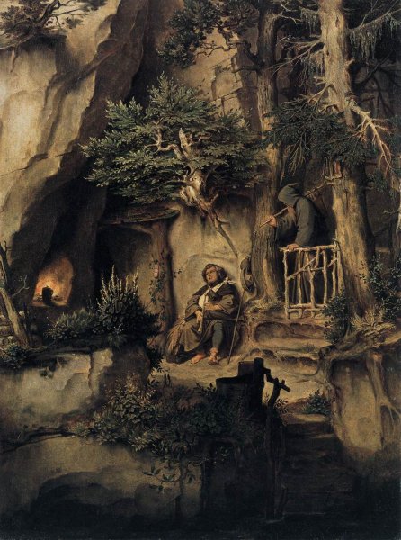 A Player with a Hermit by Moritz Von Schwind - Hand-Painted Oil Painting Reproduction