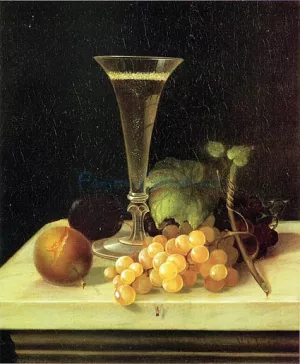 Still Life Wine Glass and Fruit by Morston Ream - Oil Painting Reproduction