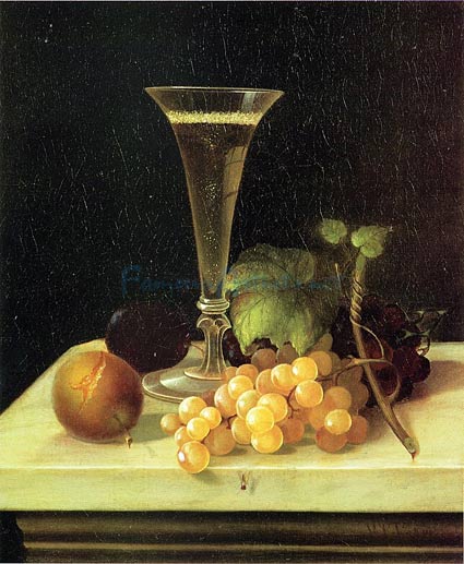 Still Life Wine Glass and Fruit by Morston Ream - Hand-Painted Oil Painting Reproduction
