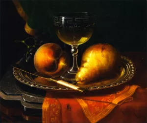 Still Life with Fruit and Wine by Morston Ream - Oil Painting Reproduction