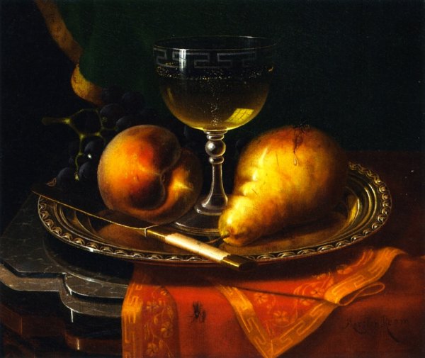 Still Life with Fruit and Wine by Morston Ream - Hand-Painted Oil Painting Reproduction