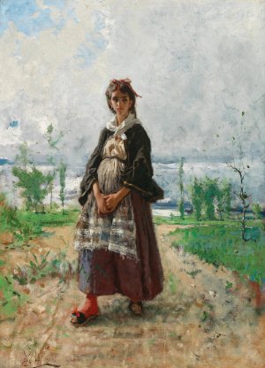 A Promenade on the Lakeside by Mose Bianchi Oil Painting
